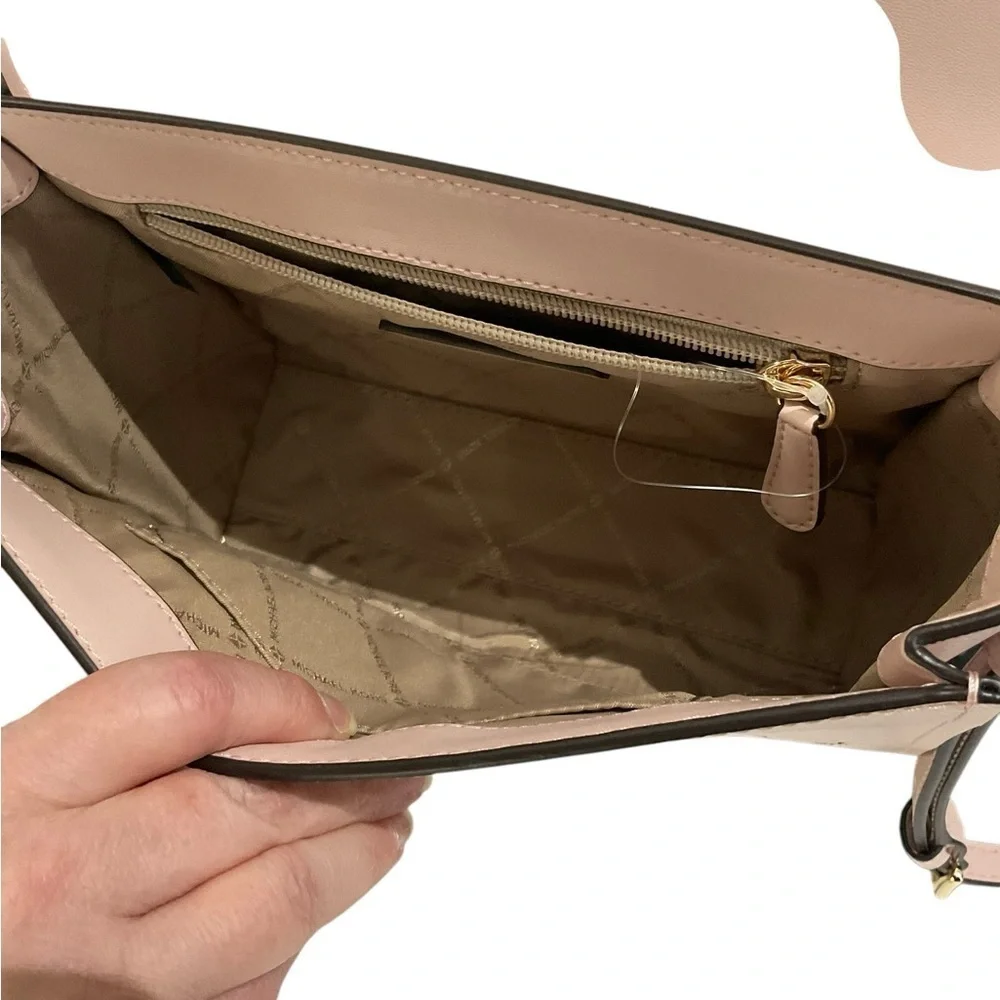 Michael Kors Powder Blush Medium Flap Messenger Leather Bag with Gold Logo